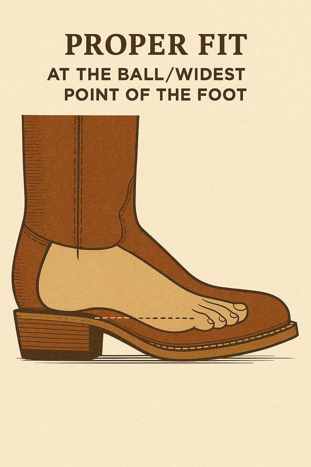Diagram showing foot in boot with ball of foot highlighted